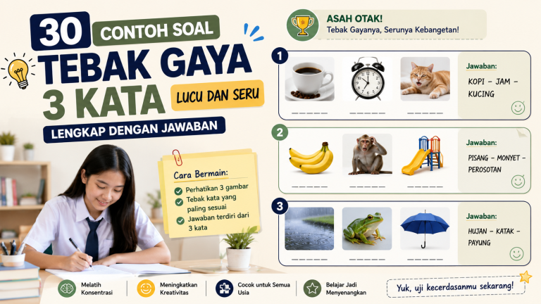 30 Contoh Soal Tebak Gaya 3 Kata Lucu dan Seru Lengkap