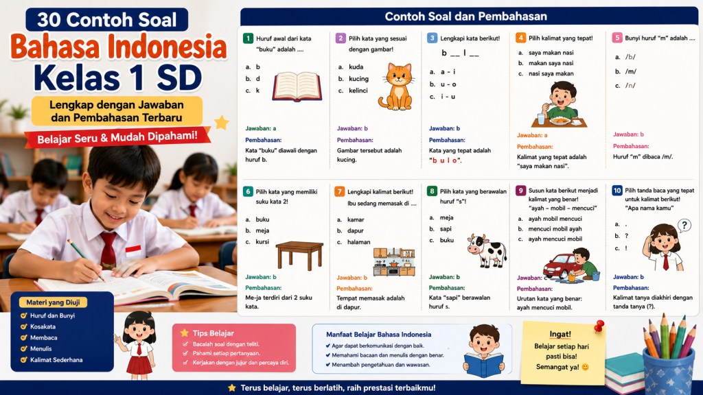 Contoh Soal Bahasa Indonesia Kelas 1 SD Lengkap dengan Jawaban dan Pembahasan Terbaru