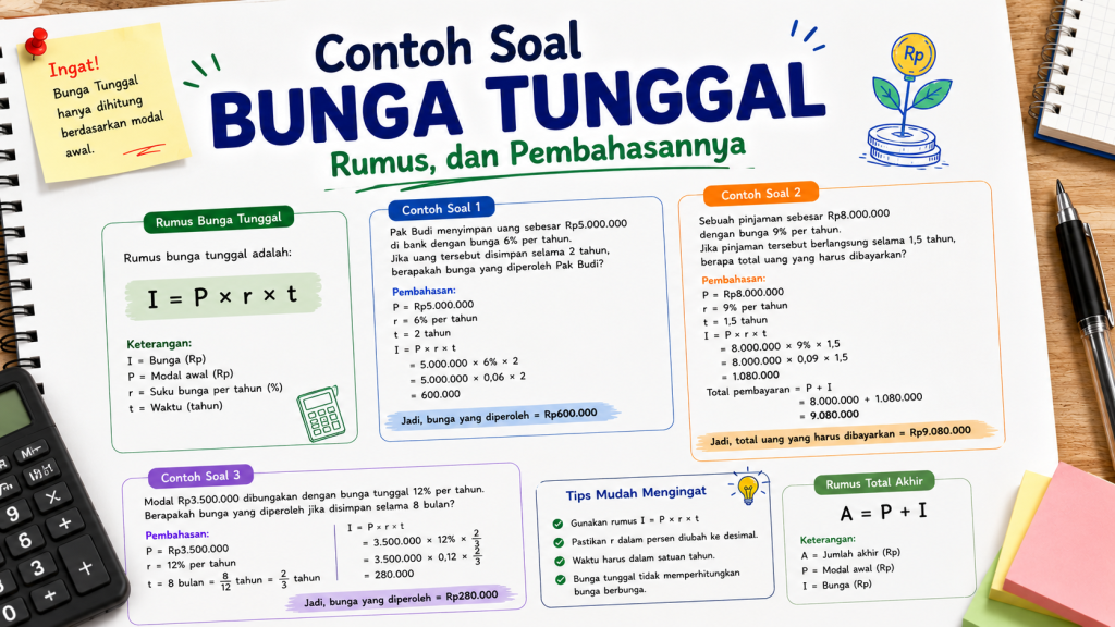 Contoh Soal Bunga Tunggal, Rumus, dan Pembahasannya
