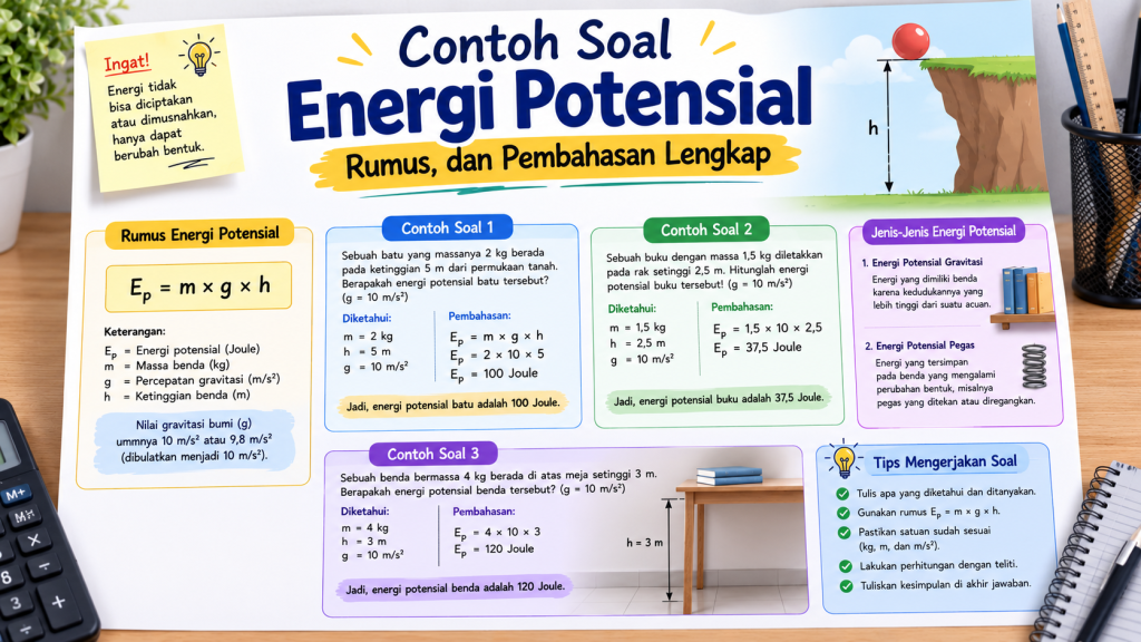 Contoh Soal Energi Potensial, Rumus, dan Pembahasan Lengkap