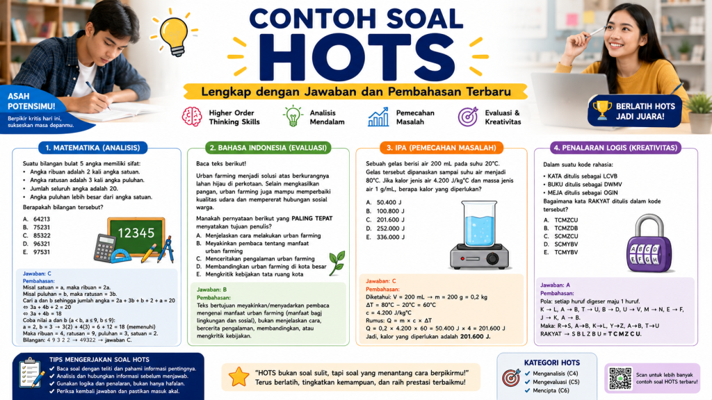 Contoh Soal HOTS Lengkap dengan Jawaban dan Pembahasan Terbaru