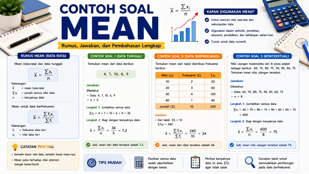 Contoh Soal Mean Rumus, Jawaban, dan Pembahasan Lengkap,