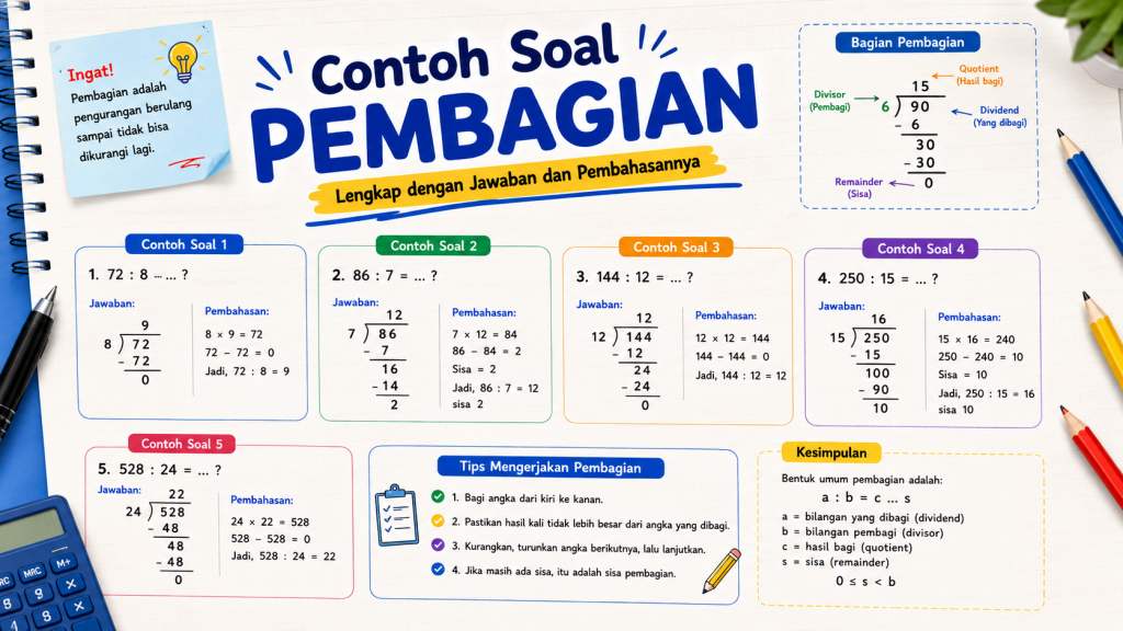 Contoh Soal Pembagian Lengkap dengan Jawaban dan Pembahasannya