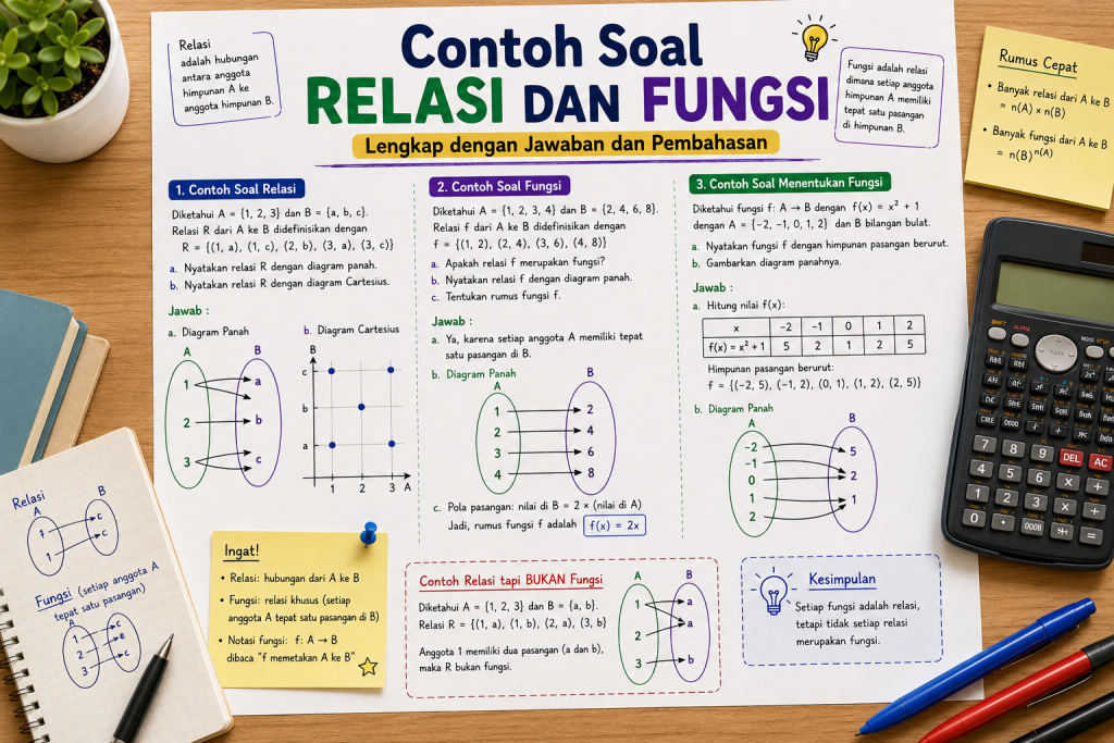 Contoh Soal Relasi dan Fungsi Lengkap dengan Jawaban dan Pembahasan