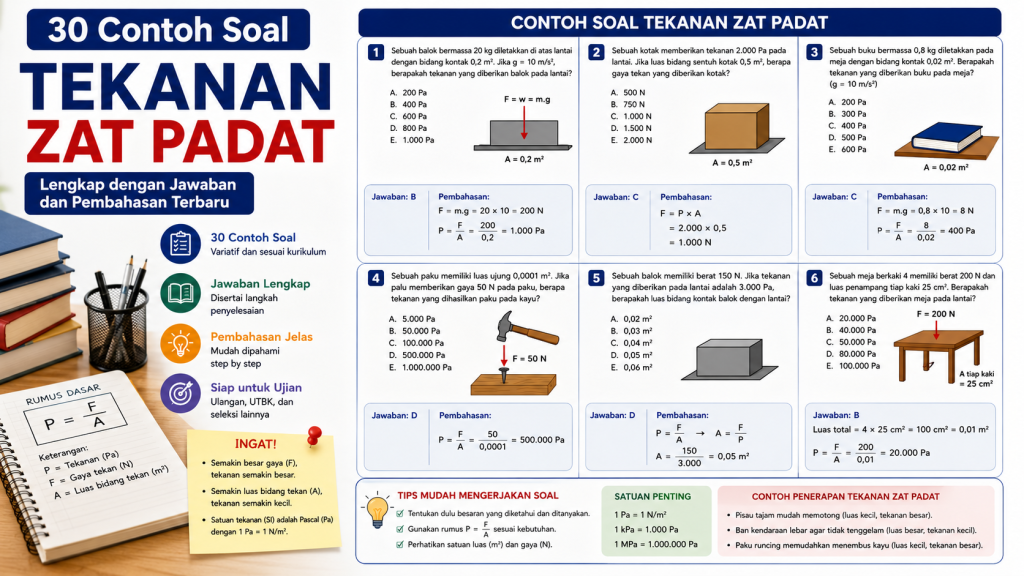 Contoh Soal Tekanan Zat Padat Lengkap dengan Jawaban dan Pembahasan Terbaru