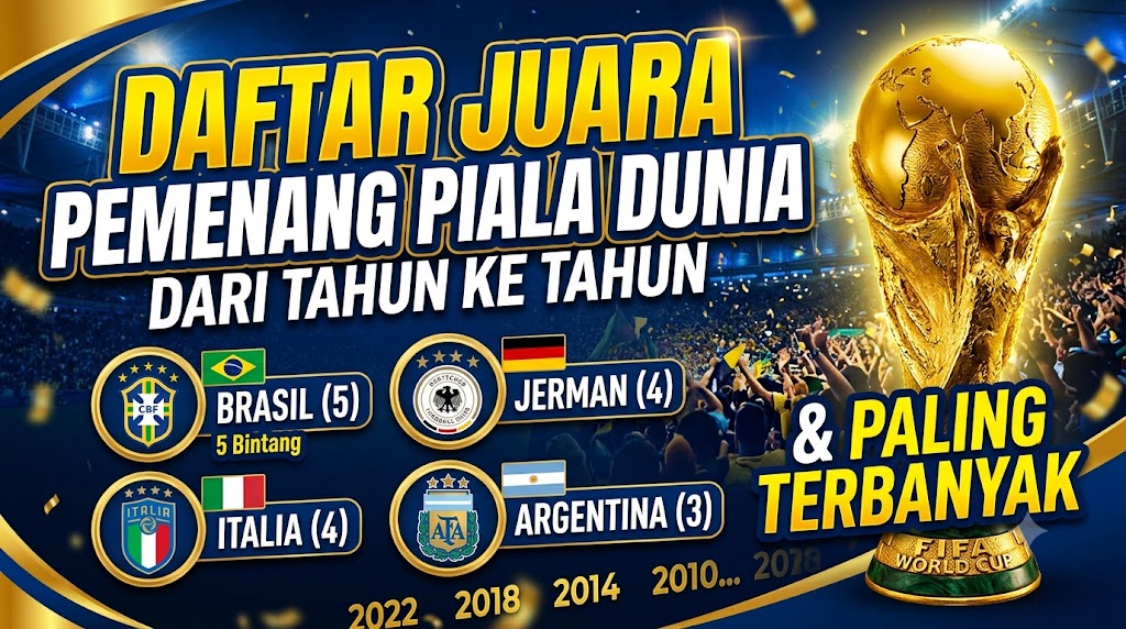 Daftar Juara Pemenang Ppiala Dunia dari Tahun ke Tahun dan Paling Terbanyak