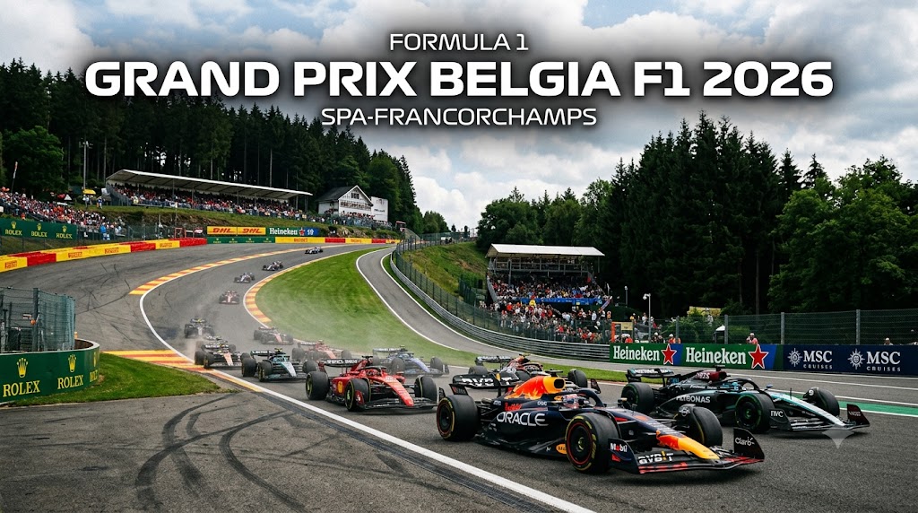 Grid start Formula 1 Grand Prix Belgia 2026 di Circuit de Spa-Francorchamps setelah lima penalti power unit dengan Kimi Antonelli di pole