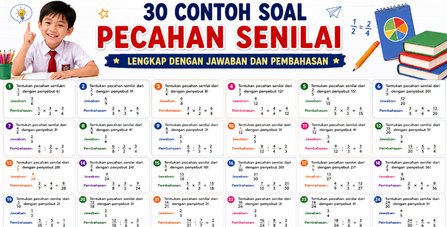 30 Contoh Soal Pecahan Senilai Lengkap dengan Jawaban dan Pembahasan
