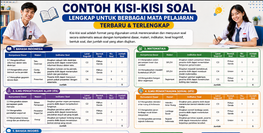 Contoh Kisi-Kisi Soal Lengkap untuk Berbagai Mata Pelajaran Terbaru