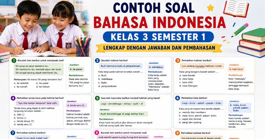 Contoh Soal Bahasa Indonesia Kelas 3 Semester 1 Lengkap dengan Jawaban dan Pembahasan