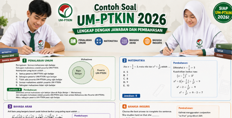 Contoh Soal UM-PTKIN 2026: Lengkap dengan Jawaban dan Pembahasan