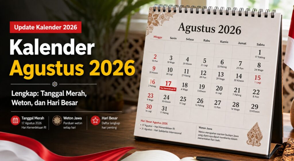 Kalender Agustus 2026 Lengkap Tanggal Merah, Weton, dan Hari Besar