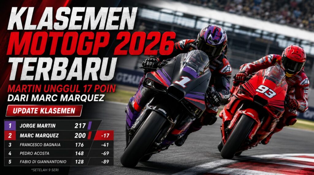 Klasemen MotoGP 2026 Terbaru, Martin Unggul 17 Poin dari Marc Marquez