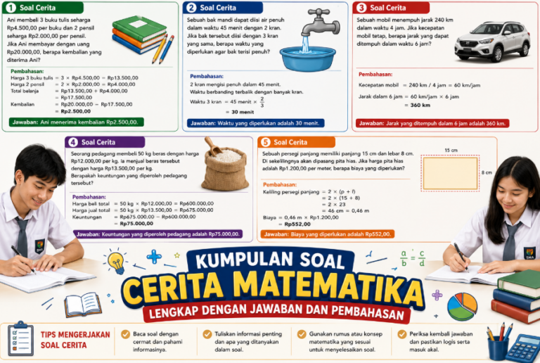 Kumpulan Soal Cerita Matematika Lengkap dengan Jawaban dan Pembahasan