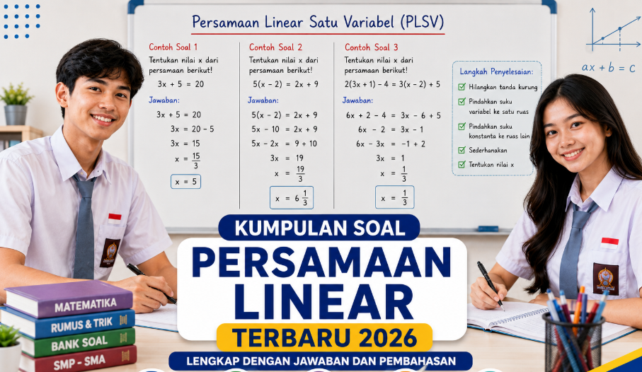 Kumpulan Soal Persamaan Linear Terbaru 2026 Lengkap dengan Jawaban dan Pembahasan