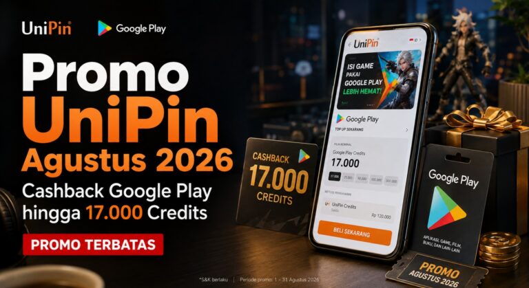 Promo UniPin Agustus 2026: Cashback Google Play hingga 17.000 Credits