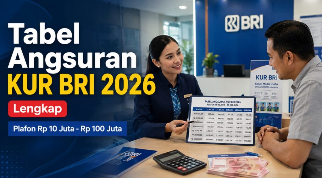 Tabel Angsuran KUR BRI 2026 Plafon Rp 10 Juta - Rp 100 Juta Lengkap