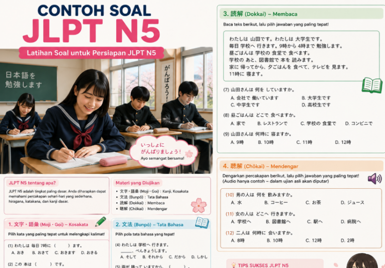 Contoh Soal JLPT N5: Kosakata, Kanji, dan Tata Bahasa