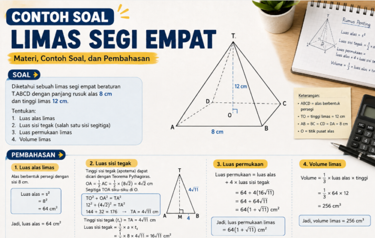 Contoh Soal Limas Segi Empat: Volume, Luas Permukaan, dan Pembahasan