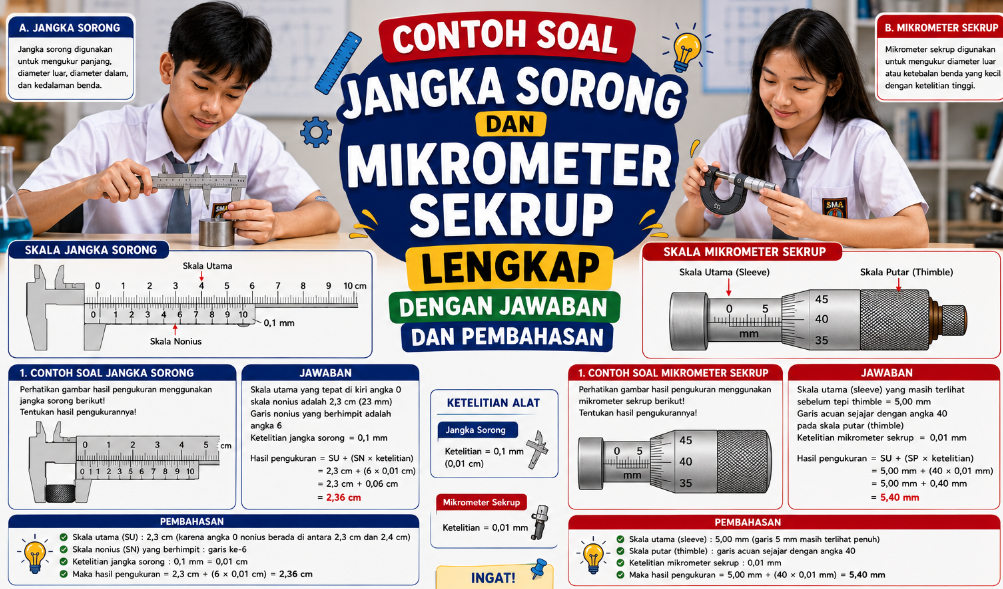Contoh Soal Jangka Sorong dan Mikrometer Sekrup Lengkap dengan Jawaban dan Pembahasan