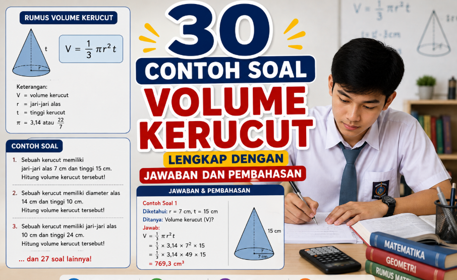 Contoh Soal Volume Kerucut: Rumus, Jawaban, dan Pembahasan