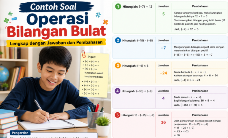 Contoh Soal Operasi Bilangan Bulat Lengkap dengan Jawaban dan Pembahasan