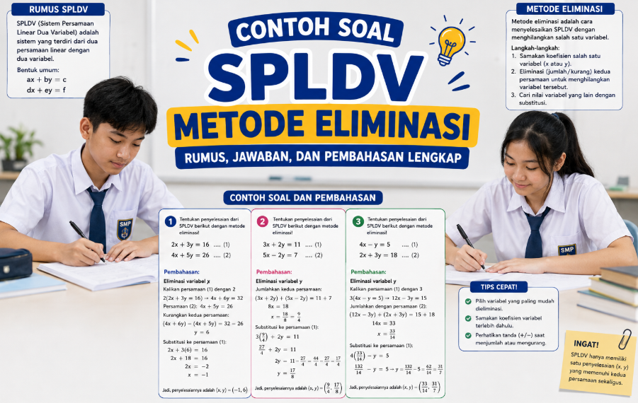 Contoh Soal SPLDV Metode Eliminasi: Rumus, Jawaban, dan Pembahasan Lengkap